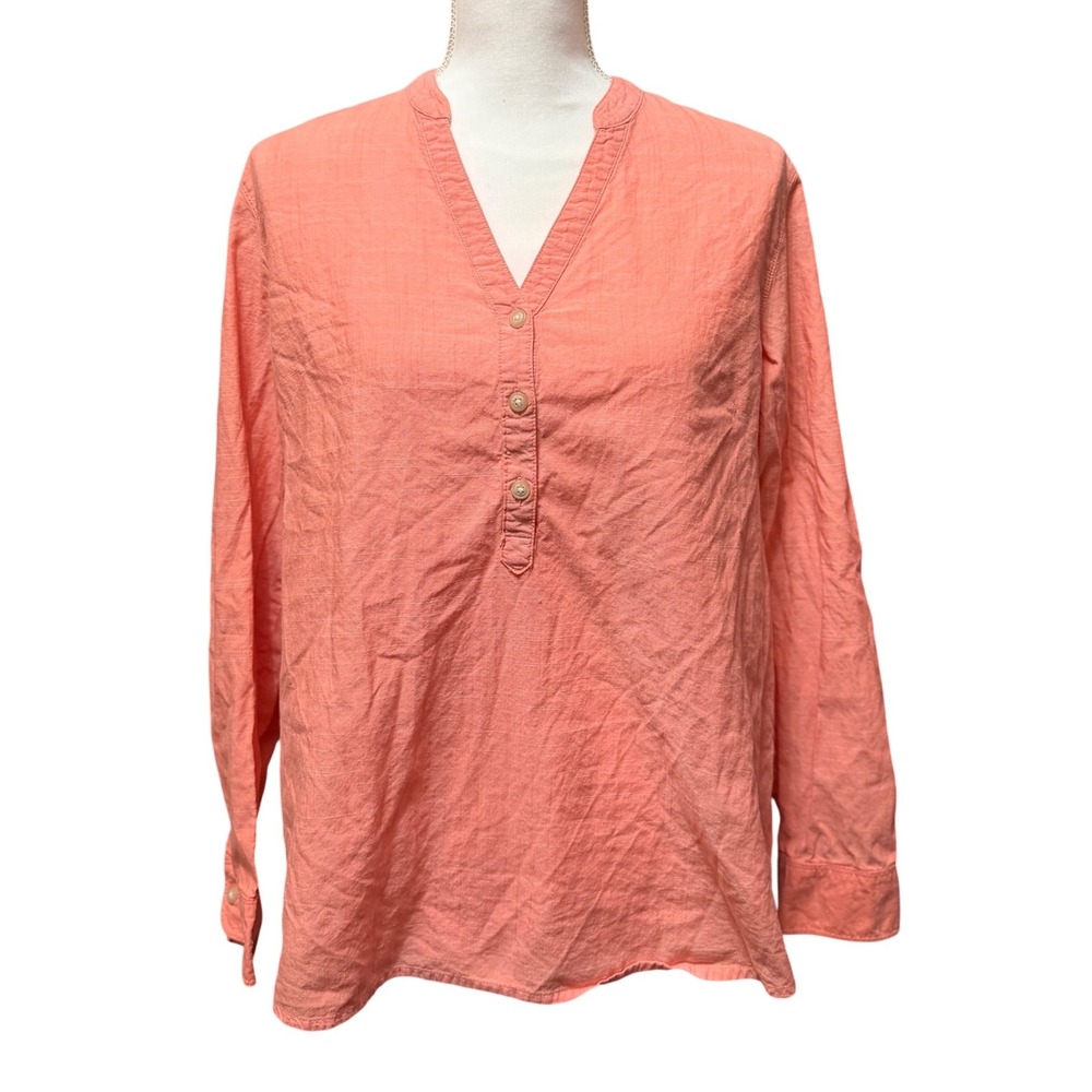 Riders by Lee‎ Coral Linen Blend Popover Tunic Top Long Sleeve Women's M